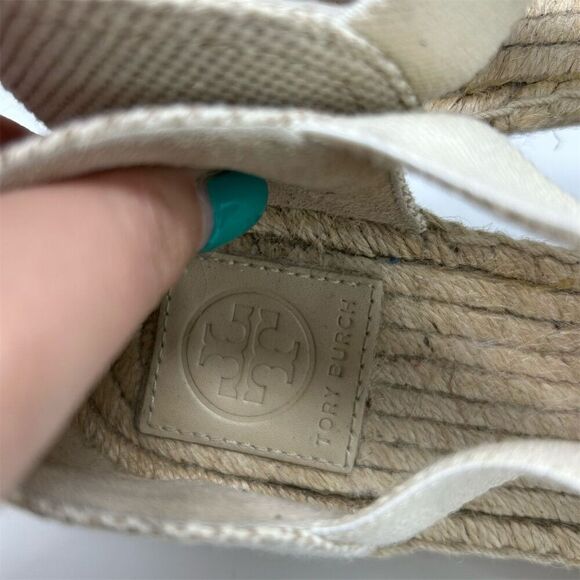 Tory Burch Women's White Cream Espadrille Wedge Sandals Size 9 Summer Casual - Picture 11 of 12